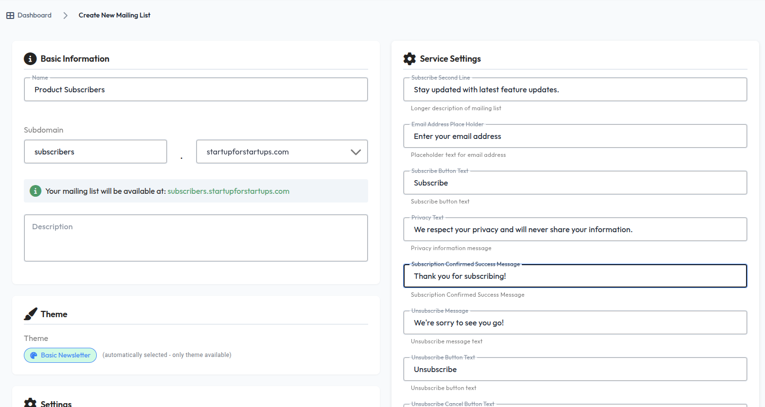 Creating and managing mailing lists with subscriber segmentation